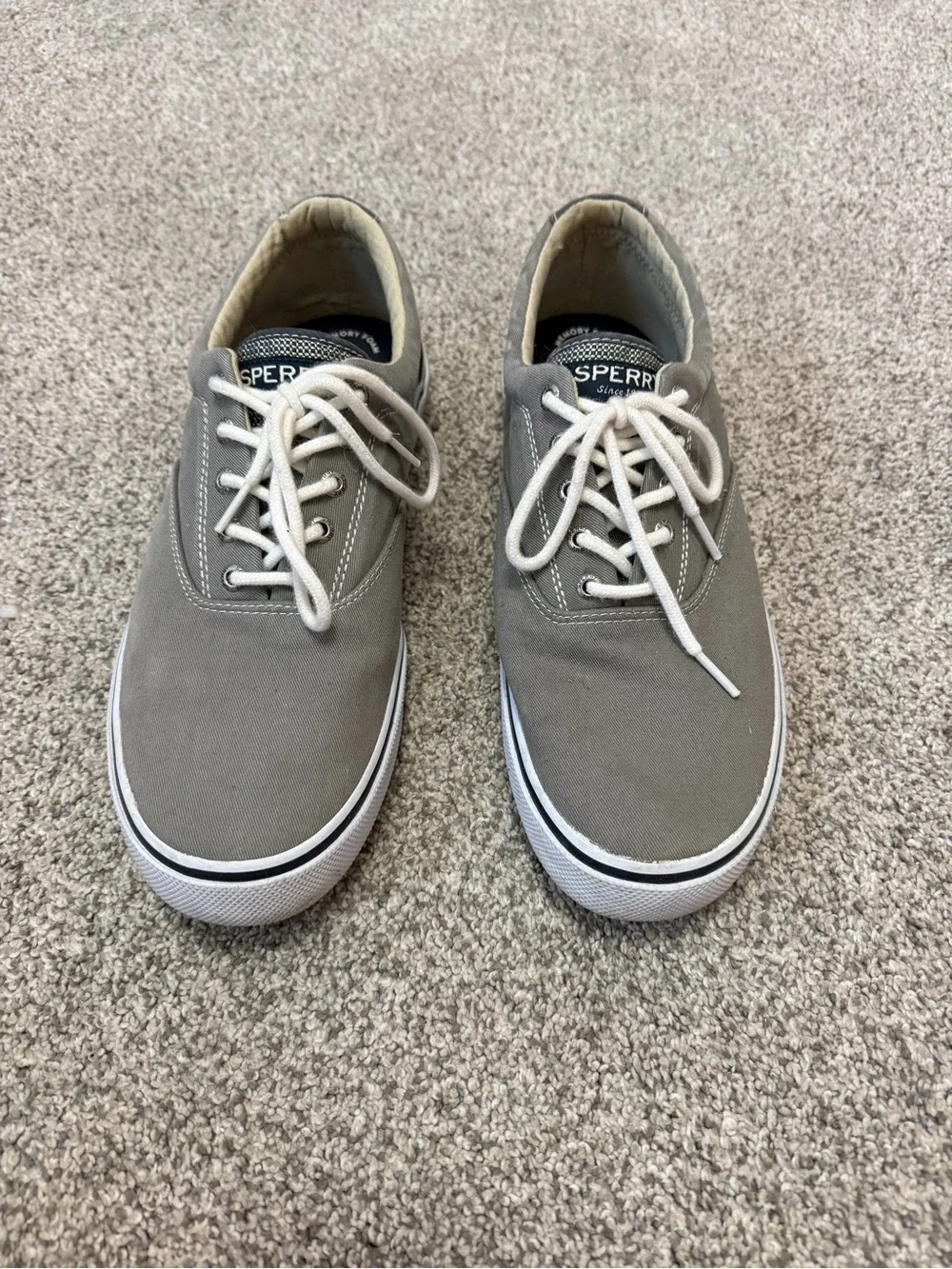 Sperry Men's Grey Canvas Boat Shoes with White Laces